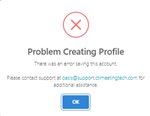 CTI cOasis account creation error message